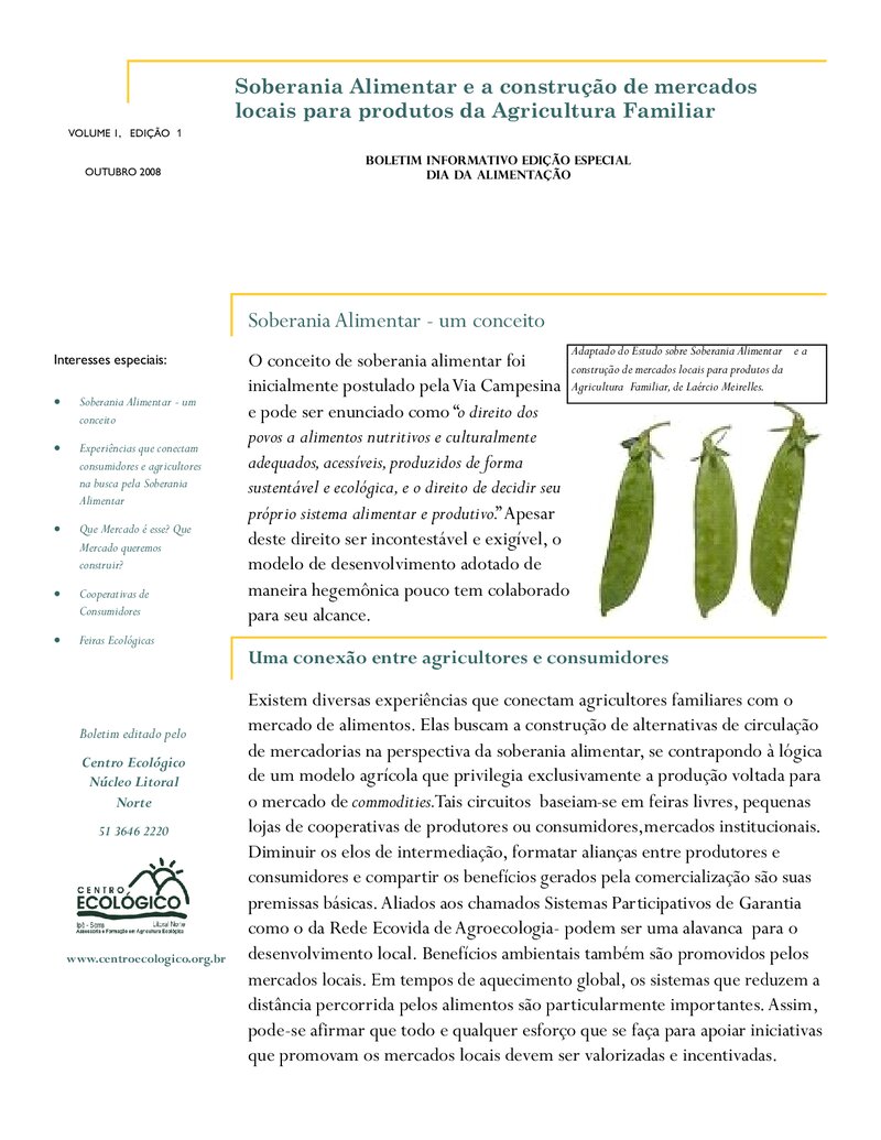 Soberania Alimentar e a construção de mercados locais para produtos da Agricultura Familiar