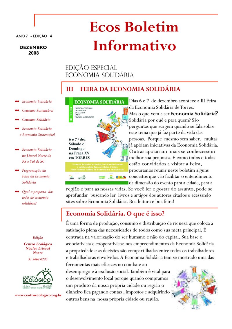 Edição Especial Economia Solidária