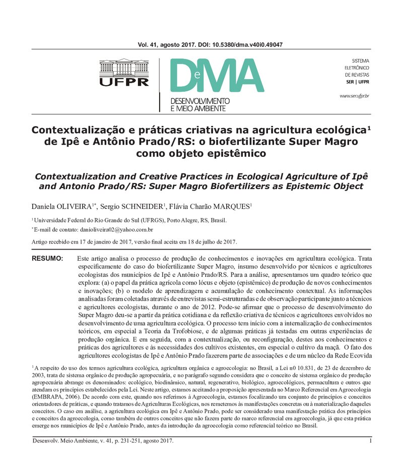 Contextualização e práticas criativas na agricultura ecológica de Ipê e Antônio Prado/RS:: o biofertilizante Super Magro como objeto epistêmico