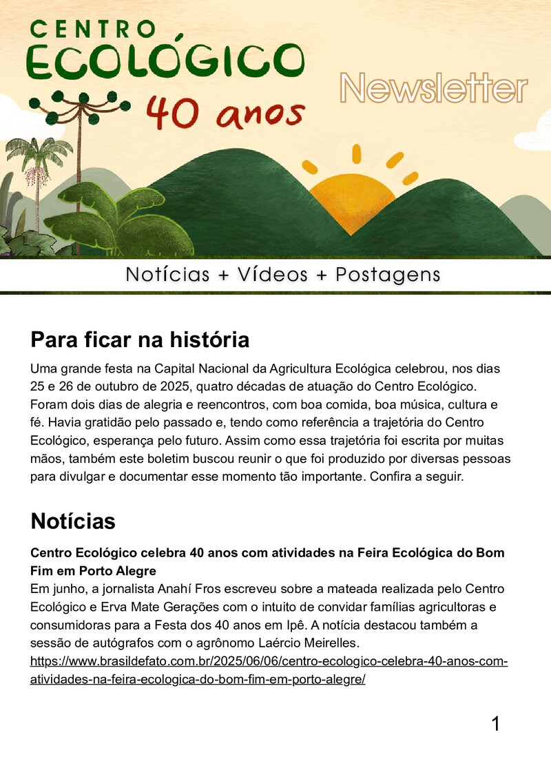 Newsletter  Ecos dos 40 anos do Centro Ecológico